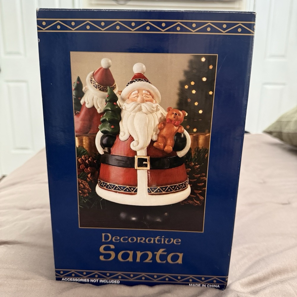 Costco Decorative Santa Figurine Medium Teddy Bear Tree Resin Red White